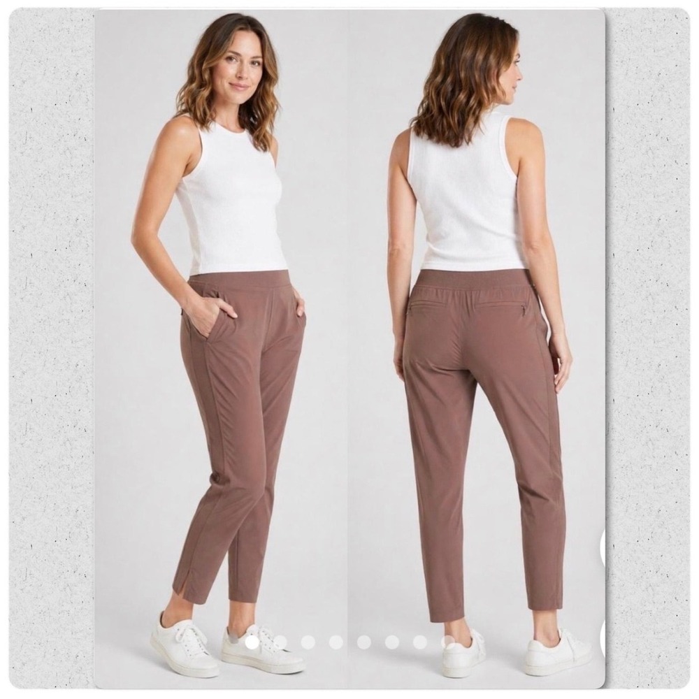 Athleta Brooklyn Ankle Pant Brown EUC Stretch Ribbed Waist/Side SZ 6 work Casual